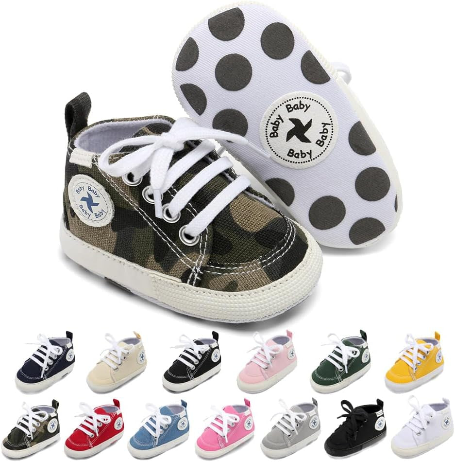 Baby Girls Boys Shoes Soft Anti-Slip Sole Newborn First Walkers Star High Top Canvas Denim Unisex Infant Sneaker