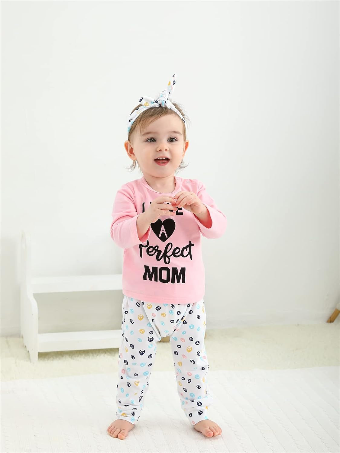 3Pcs Baby Girl Outfits Set Long Sleeve T-Shirt Tops Flowers Pants with Headband