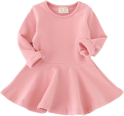 Toddler Baby Girls Long Sleeve Cotton Dress Solid Ruffle Tops