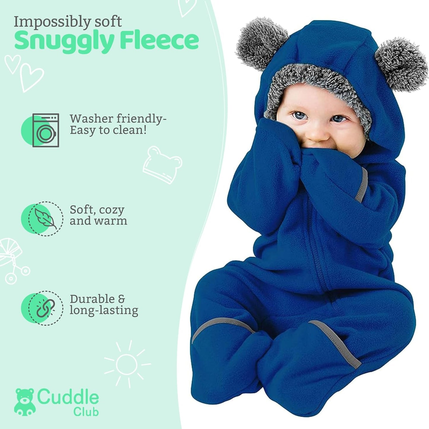 Fleece Baby Bunting Bodysuit – Infant Pajamas Kids Hooded Romper Outerwear Toddler Jacket