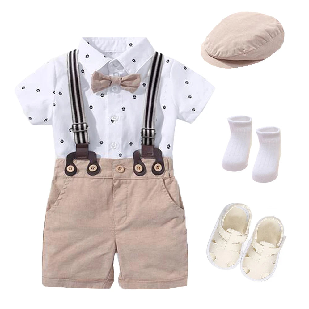 Hot Baby Boy Clothing Suit Newborn Handsome Romper Bow Set Birthday Festival Gift Jumpsuit Hat Toddler Boys Wedding Outfit Dress