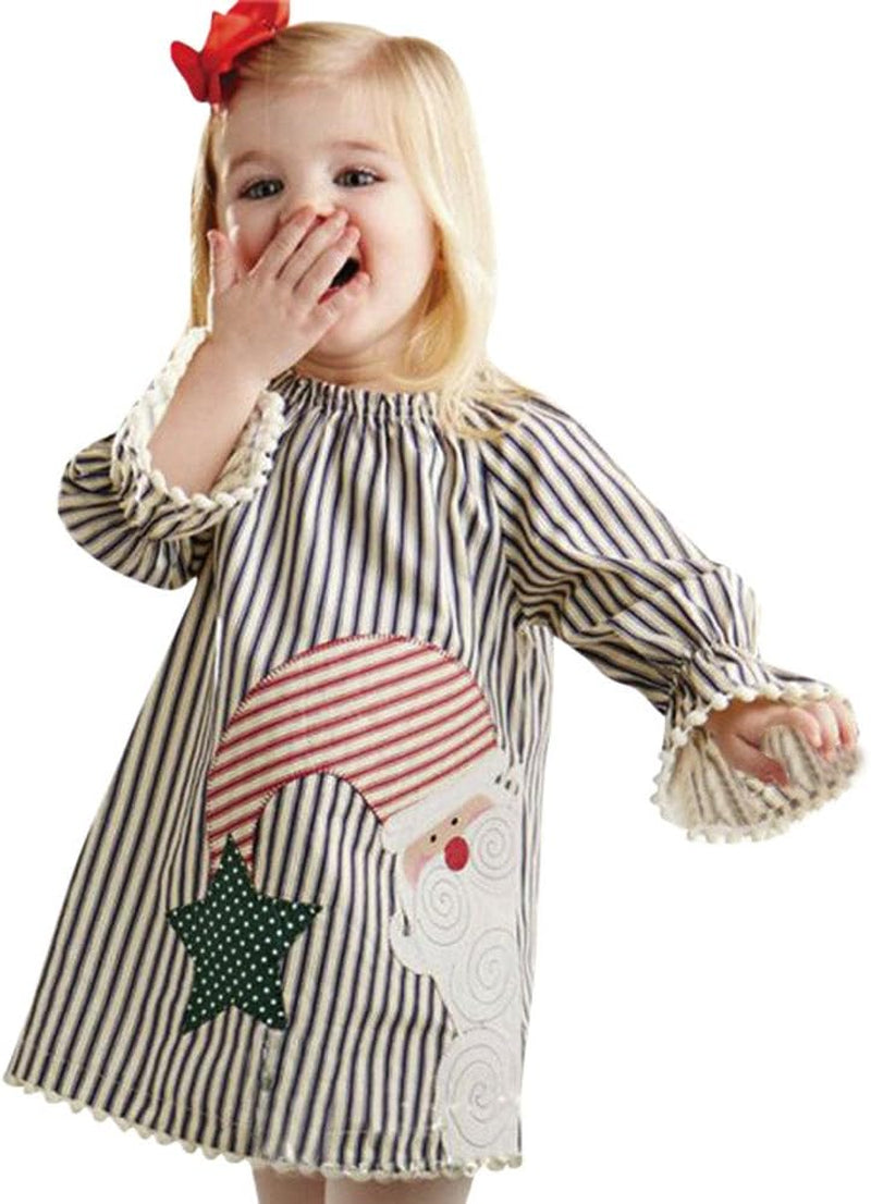 Baby Toddler Girls Christmas Dress Fall Winter Clothes Kids Xmas Santa Striped Princess Dress 1-4 Years Old