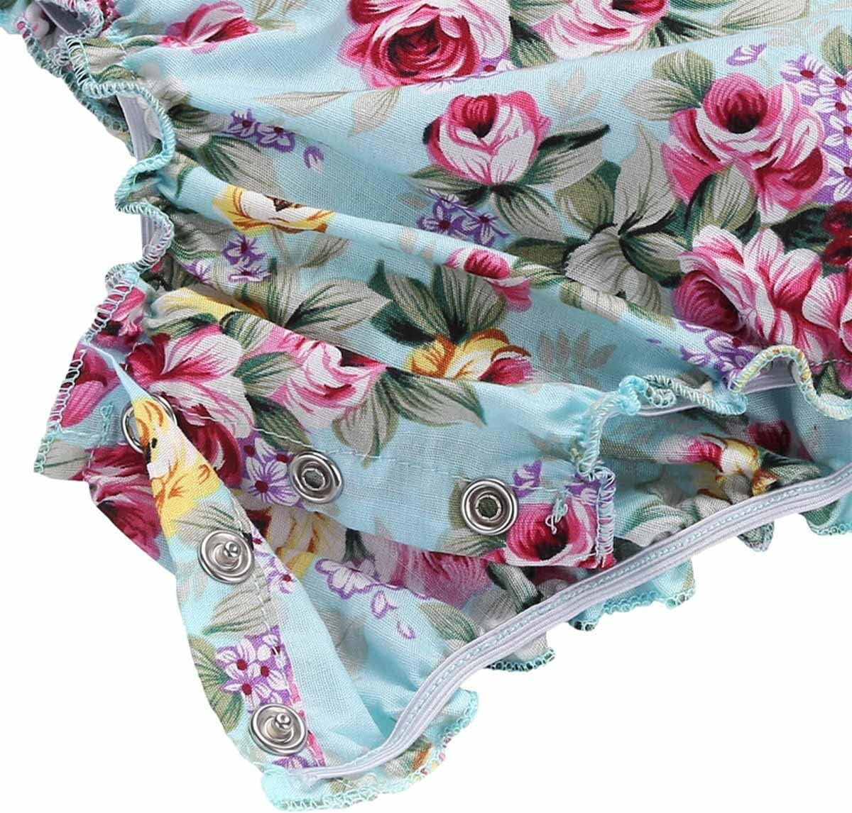 Baby Girl'S Floral Print Ruffles Romper Summer Clothes with Headband