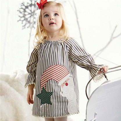 Baby Toddler Girls Christmas Dress Fall Winter Clothes Kids Xmas Santa Striped Princess Dress 1-4 Years Old